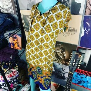 🌼 VINTAGE 1960’s BOHO EUC COTTON Rayon Ultra Soft Midi YELLOW ORANGE Dress